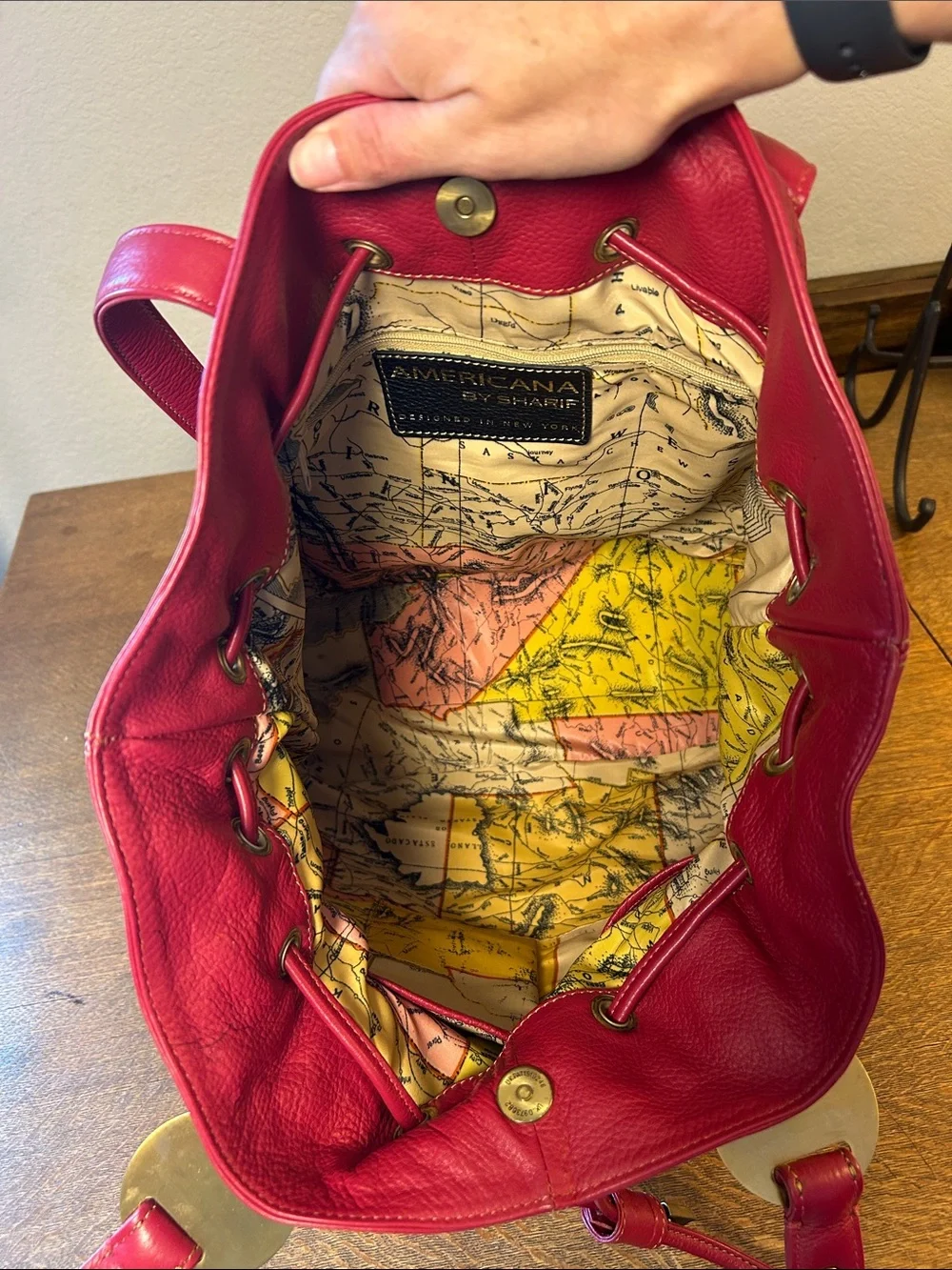 Sharif Americana Red Genuine Pebble Leather Large Hobo Shoulder Bag